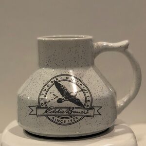 Vintage 1989 Eddie Bauer White Speckled 24 oz Ceramic Mug with Black Logo